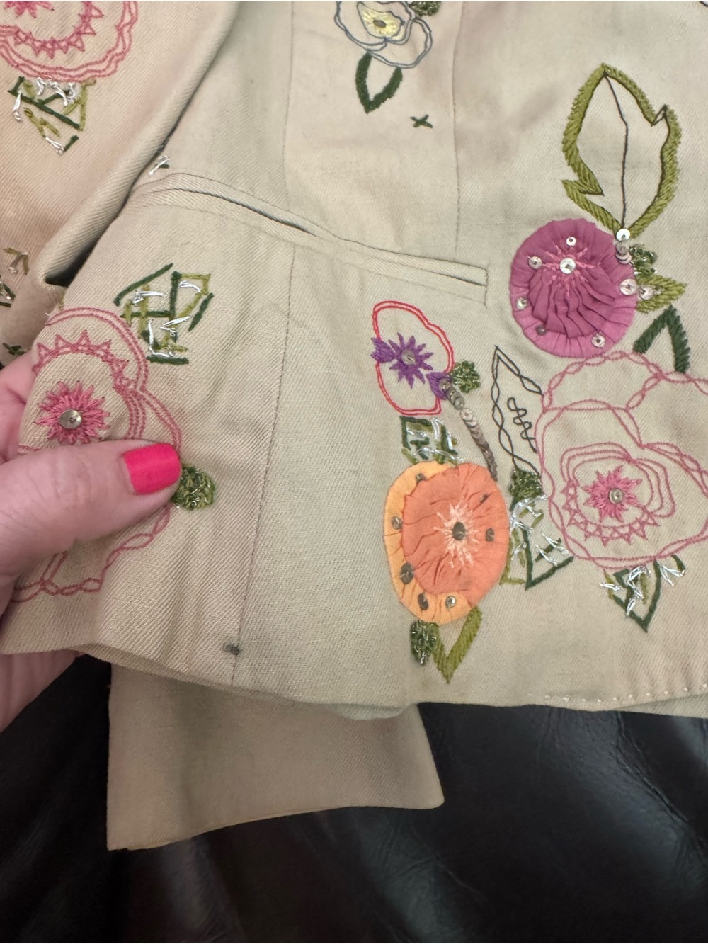 Vintage Moschino Multi Color Embroidered on a Beige Background - Picture 6 of 13